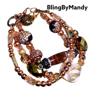 Rose gold and gold with brown tones 3row bracelet-fits 6.5-7”